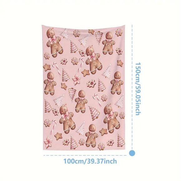 Contemporary Flannel Throw Blanket with Gingerbread & Candy Cane Pattern - Picture 2 of 7